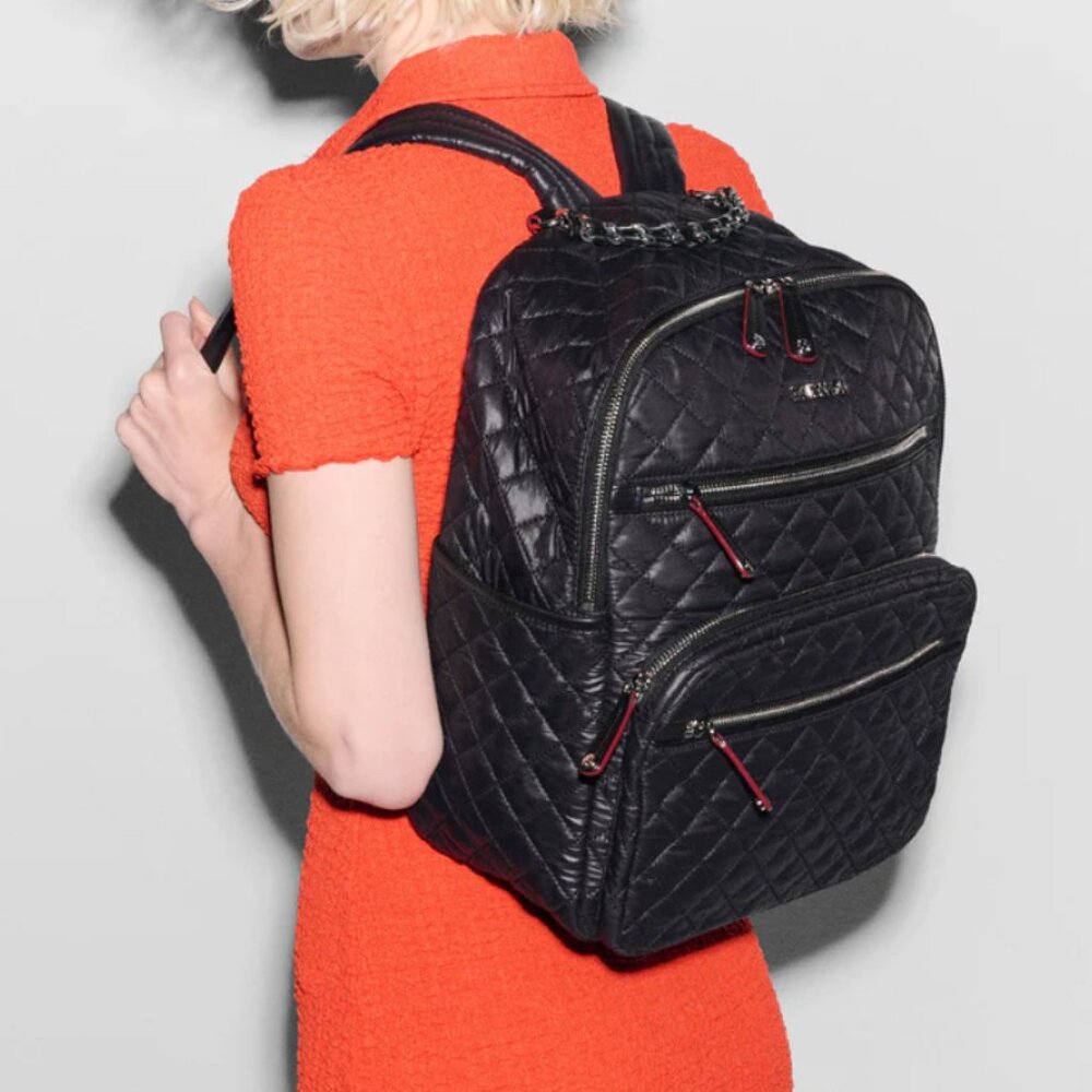 EUC MZ Wallace Crosby Quilted Backpack in Black (with luggage sleeve)